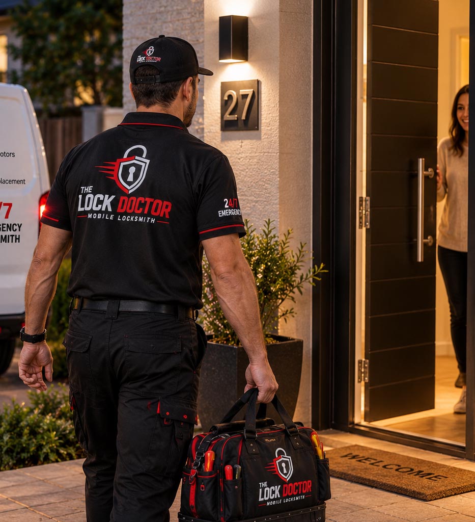 Mobile locksmith opening a locked front door without damage during an emergency lockout in Pretoria