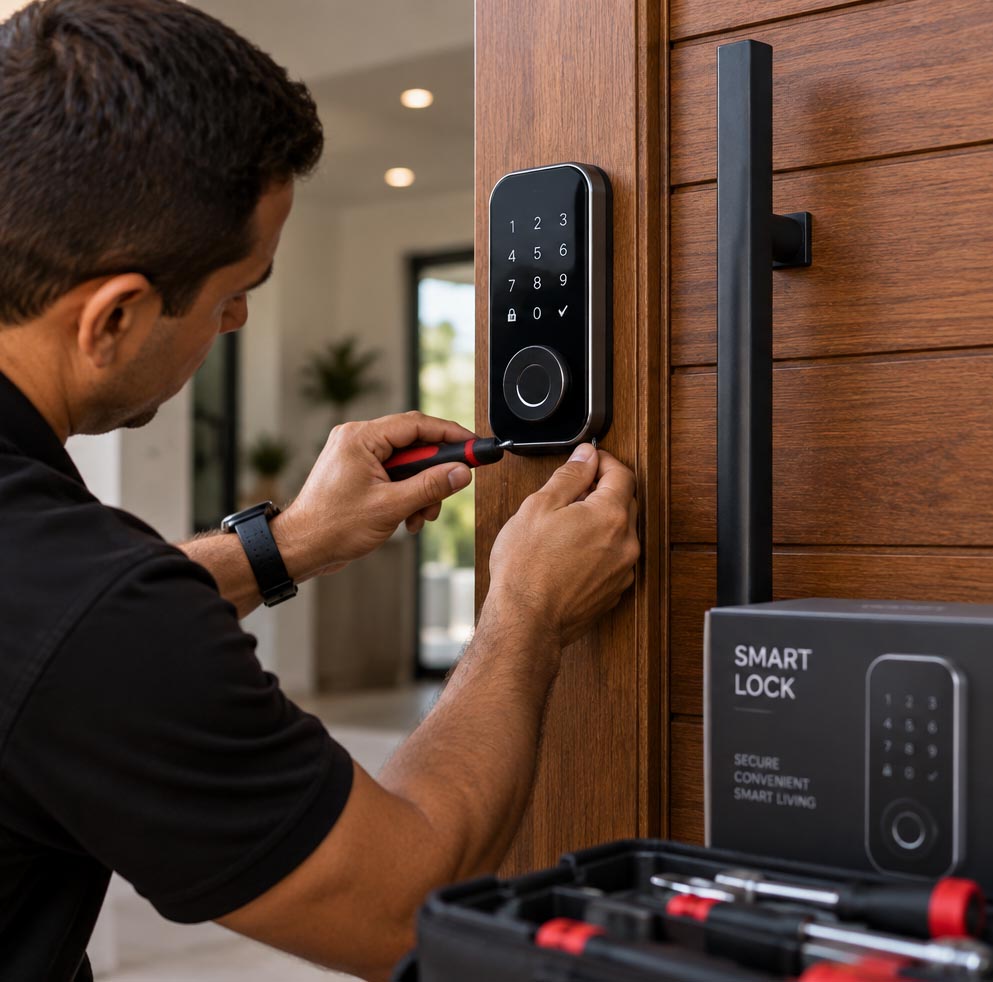 smart Digital keypad lock fitted to an office entrance door